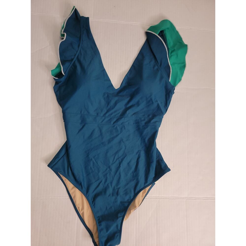 Summersalt The Ruffle Backflip One Piece Swimsuit Size 10 Blue Green - Picture 4 of 12